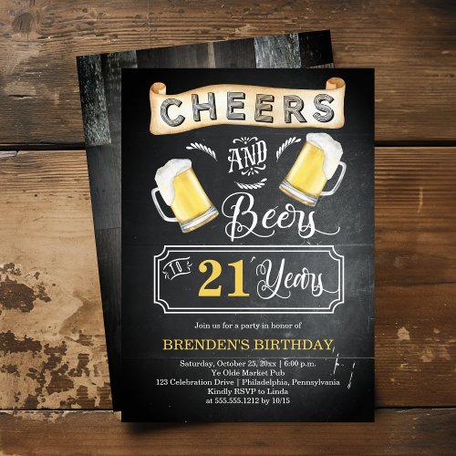 Cheers and Beers to 21 Years Birthday Party Invitation