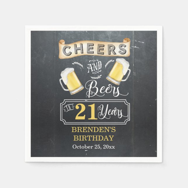 Cheers and Beers to 21 Years Birthday Party Napkins (Front)
