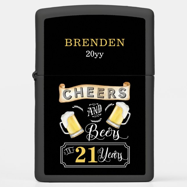 Cheers and Beers to 21 Years Birthday Party Zippo Lighter (Front)