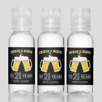 Cheers and Beers to 21 Years Black and Yellow Hand Sanitizer