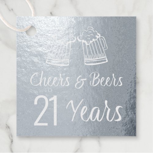 Cheers and beers to 21 years men birthday elegant foil favor tags