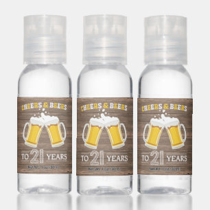 Cheers and Beers to 21 Years Rustic Wood Country Hand Sanitizer