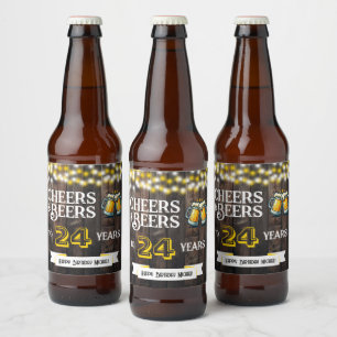 Cheers and Beers to 24 Years Rustic Birthday Beer Bottle Label