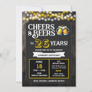 Cheers and Beers to 26 Years Backyard BBQ Birthday Invitation