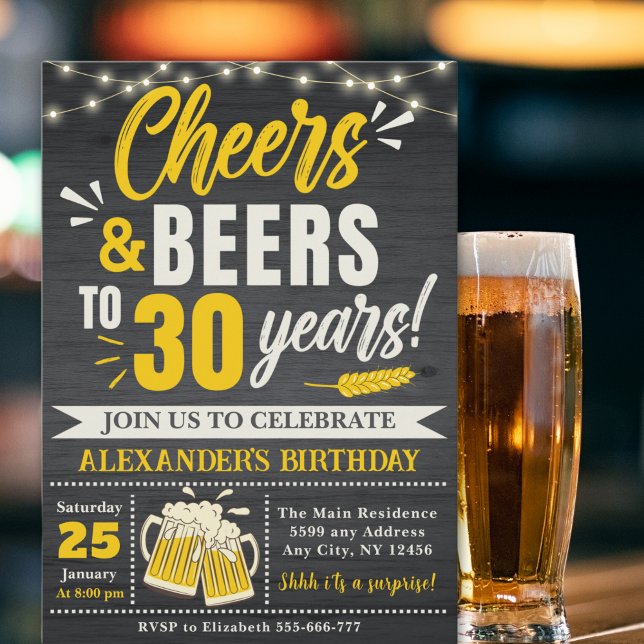 Cheers and Beers to 30 Years, Beer-Themed  Invitation (Creator Uploaded)