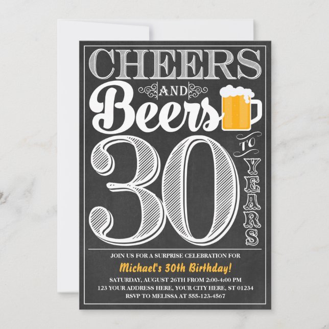 Cheers and Beers to 30 Years Birthday Invitation (Front)