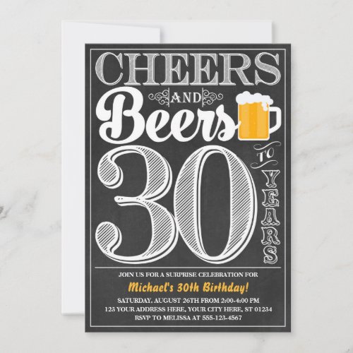 Cheers and Beers to 30 Years Birthday Invitation