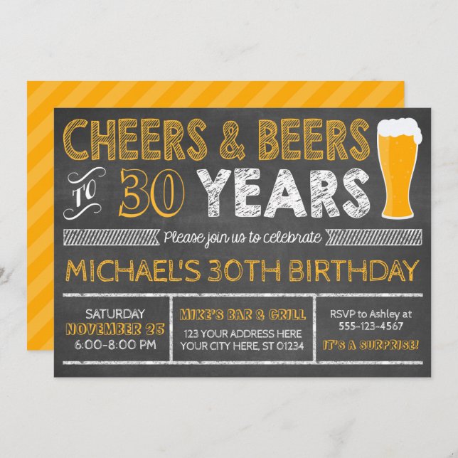 Cheers and Beers to 30 Years Birthday Invitation (Front/Back)