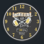 Cheers and Beers to 30 Years Birthday Large Clock<br><div class="desc">Celebrate your 30th Birthday in style with this rustic "Cheers and Beers" vintage barroom look design.  Composite design by Holiday Hearts Designs (rights reserved).</div>