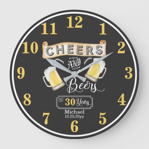 Cheers and Beers to 30 Years Birthday Large Clock