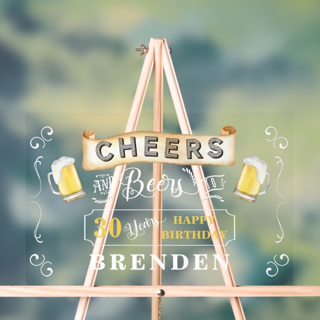 Cheers and Beers to 30 Years Birthday Party Acrylic Sign (Neutral)