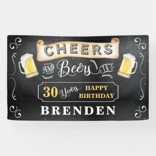 Cheers and Beers to 30 Years Birthday Party  Banner