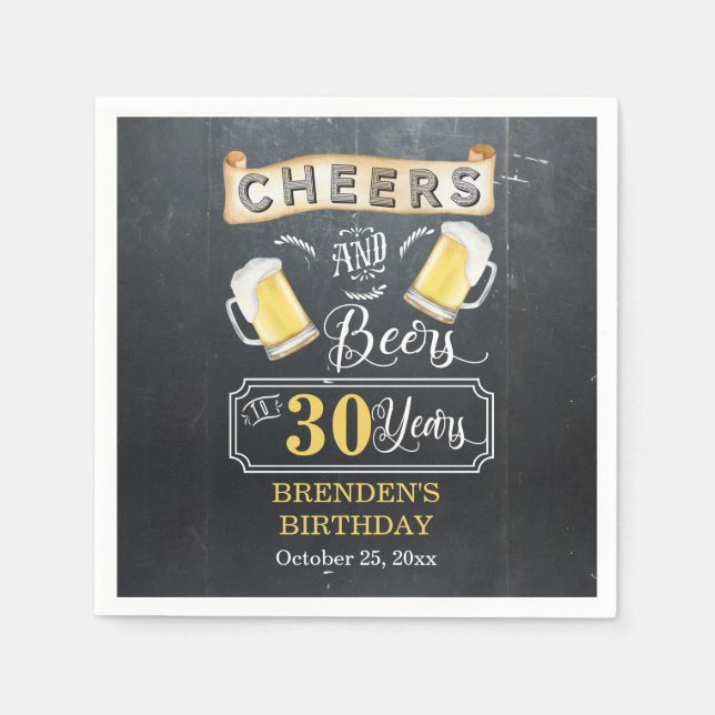 Cheers and Beers to 30 Years Birthday Party Napkins (Front)