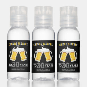 Cheers and Beers to 30 Years Black and Yellow Hand Sanitizer