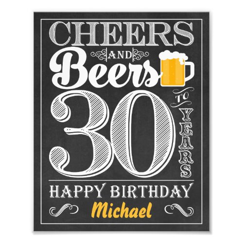 Cheers and Beers to 30 Years Happy Birthday Sign