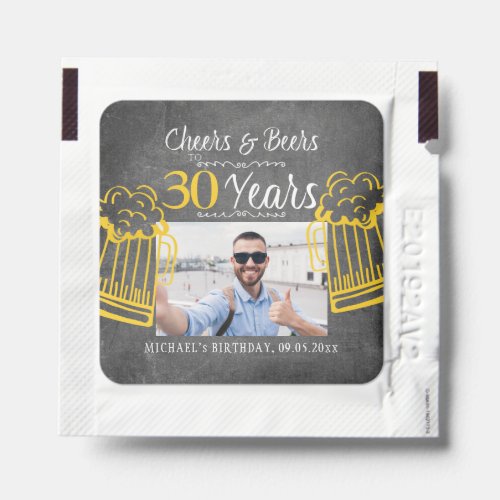 Cheers and beers to 30 years men birthday photo hand sanitizer packet