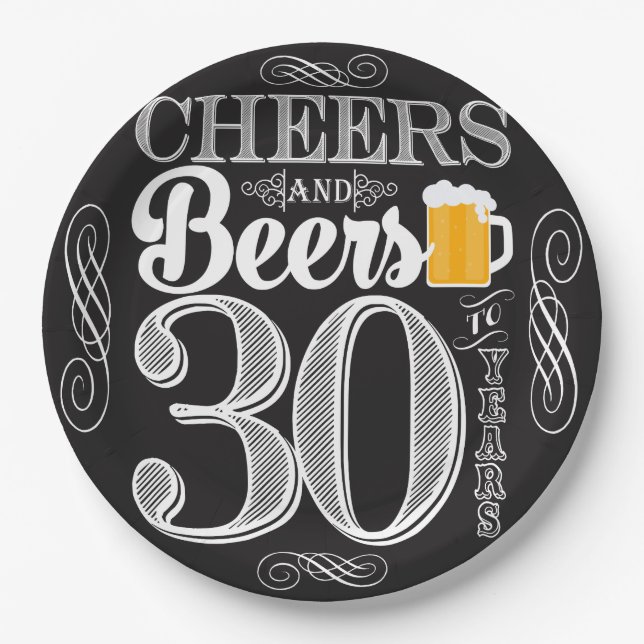 Cheers and Beers to 30 Years Paper Plates 9" (Front)
