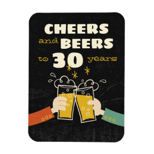 Cheers And Beers To 30 Years Retro Birthday Magnet