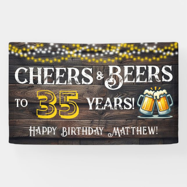 Cheers and Beers to 35 Years Birthday Party Banner (Horizontal)