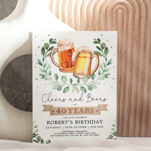 Cheers and Beers to 40 Years Adult Man Birthday Invitation