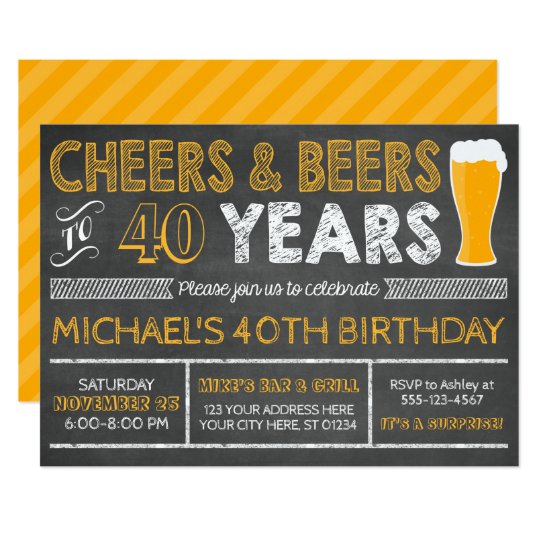 Cheers And Beers To 40 Years Birthday Invitation