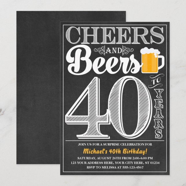 Cheers and Beers to 40 Years Birthday Invitation (Front/Back)