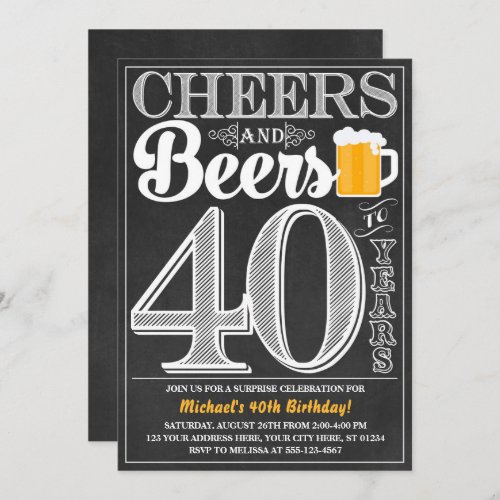 Cheers and Beers to 40 Years Birthday Invitation