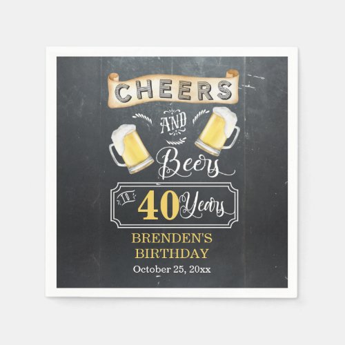 Cheers and Beers to 40 Years Birthday Party Napkins