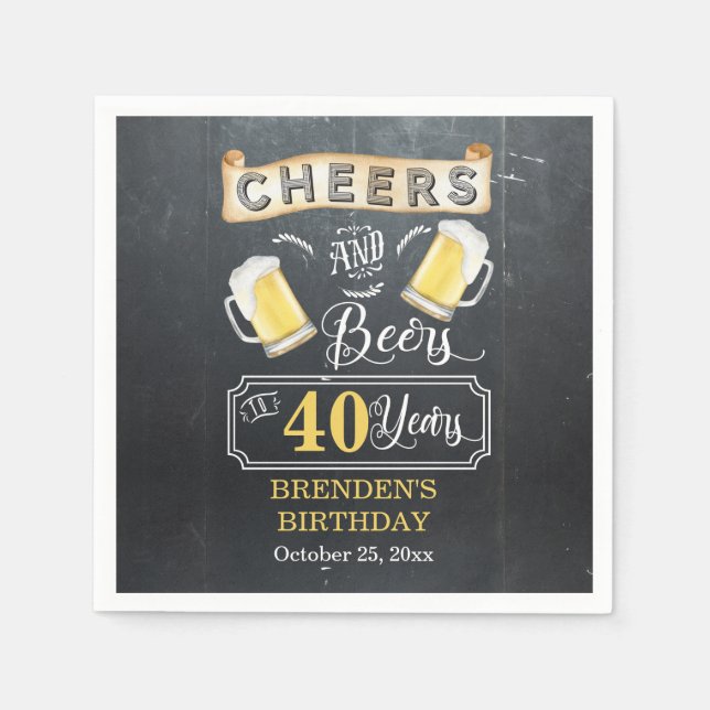 Cheers and Beers to 40 Years Birthday Party Napkins (Front)