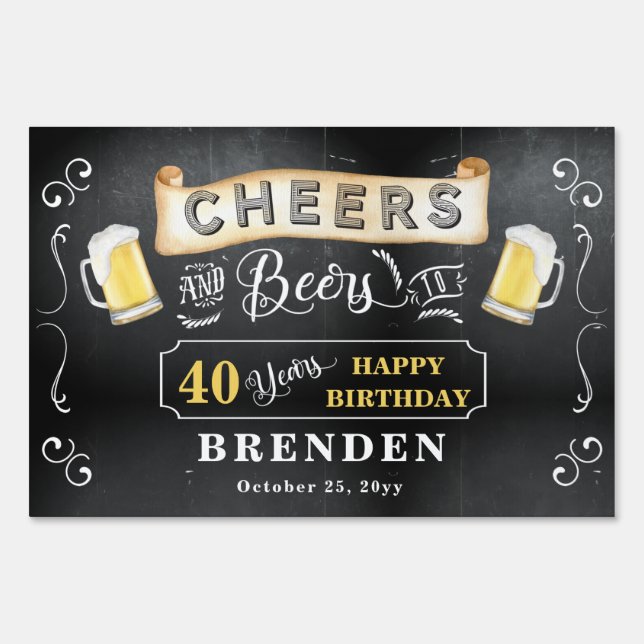 Cheers and Beers to 40 Years Birthday Sign (Front)
