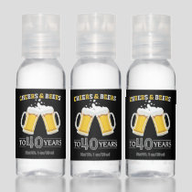 Cheers and Beers to 40 Years Black and Yellow Hand Sanitizer