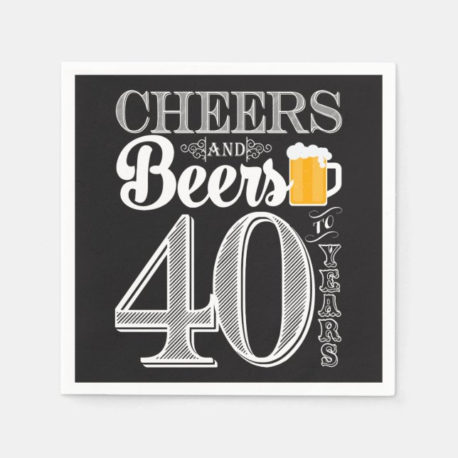 Cheers and Beers to 40 Years Cocktail Napkins (Front)