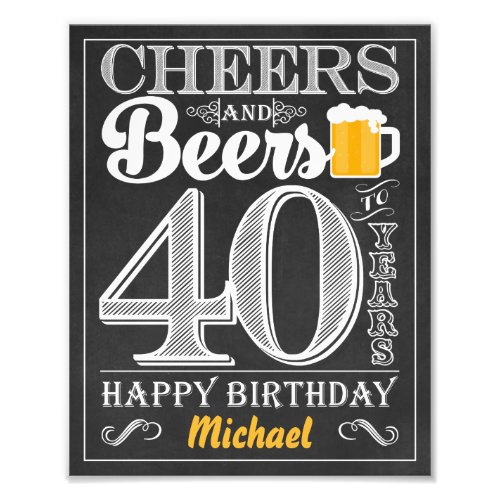 Cheers and Beers to 40 Years Happy Birthday Sign