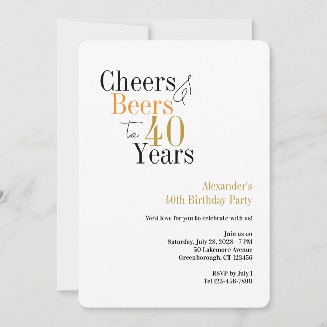 Cheers and beers to 40 years party minimal invitation (Front)