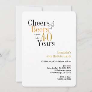 Cheers and beers to 40 years party minimal invitation
