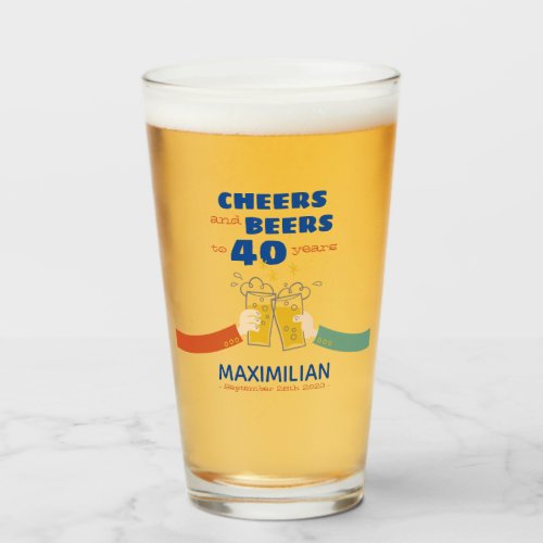 Cheers And Beers To 40 Years Pint Retro Birthday Glass