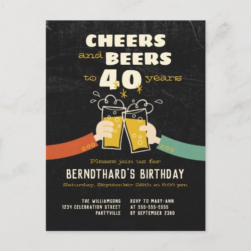 Cheers And Beers To 40 Years Retro Invitation Postcard