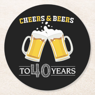 Cheers and Beers to 40 Years Round Paper Coaster