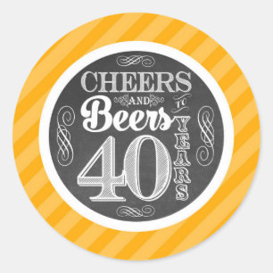 Cheers and Beers to 40 Years Round Stickers Labels