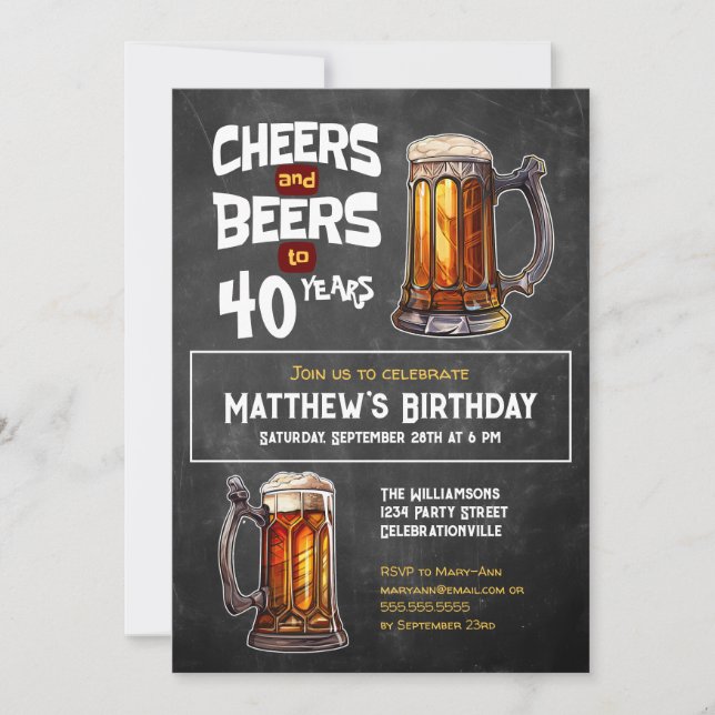Cheers And Beers To 40 Years Rustic Birthday Party Invitation (Front)