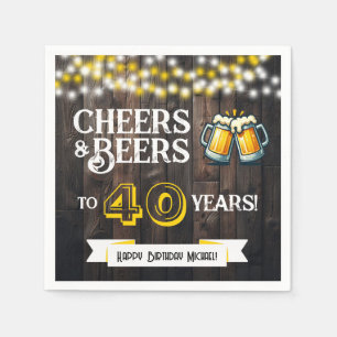 Cheers and Beers to 40 Years Rustic Birthday Party Napkins