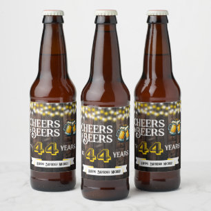 Cheers and Beers to 44 Years Rustic Birthday Beer Bottle Label
