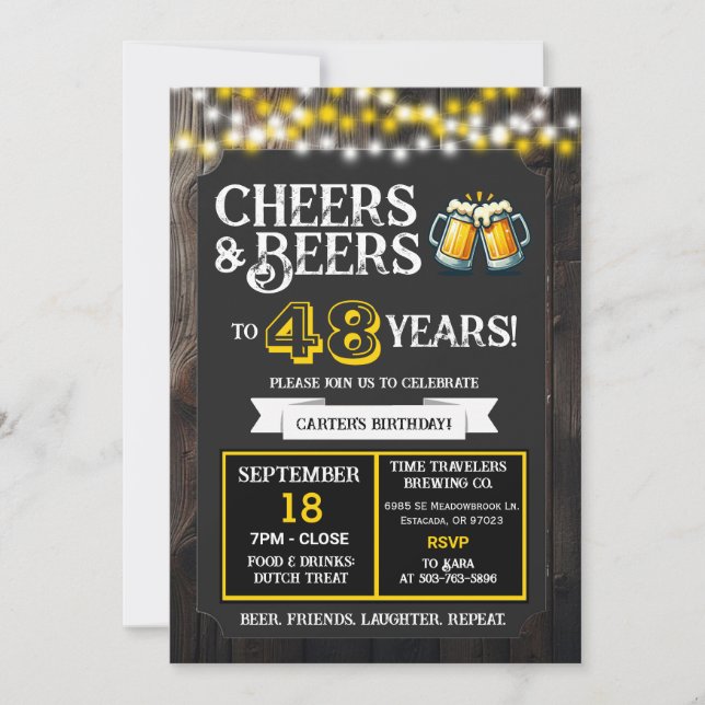 Cheers and Beers to 48 Years Brewery Birthday Invitation (Front)