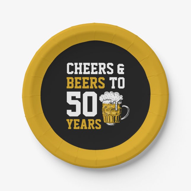 Cheers and beers to 50 Years 50th birthday Paper Plates (Front)