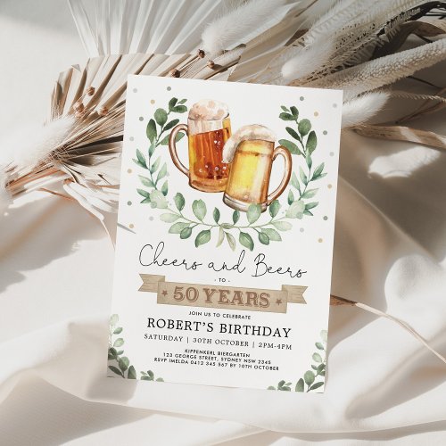 Cheers and Beers to 50 Years Adult Man Birthday Invitation
