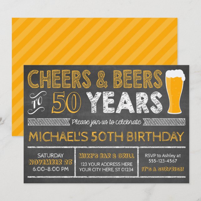 Cheers and Beers to 50 Years Birthday Invitation (Front/Back)