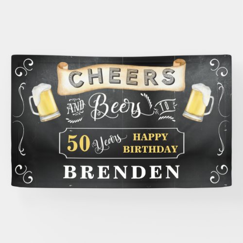 Cheers and Beers to 50 Years Birthday Party Banner