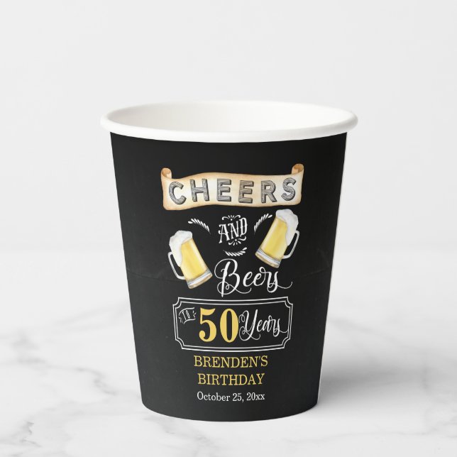 Cheers and Beers to 50 Years Birthday Party Paper Cups (Back)