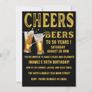 Cheers and Beers to 50 Years Funny Birthday Invitation