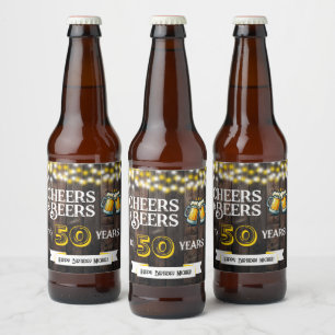 Cheers and Beers to 50 Years Rustic Birthday Beer Bottle Label